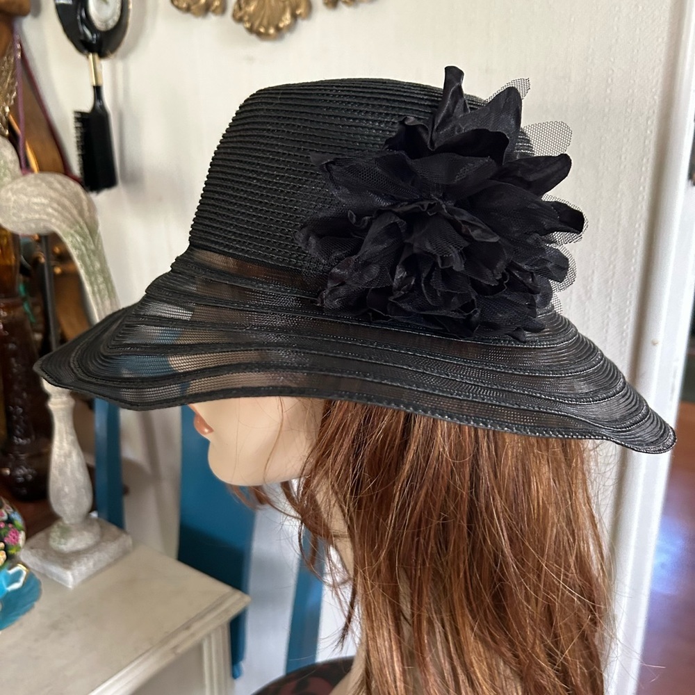 Vintage Black Wide Brim Derby Hat - Picture 3 of 10